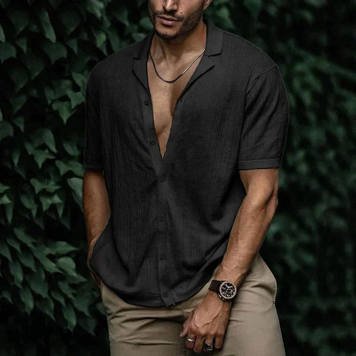 Auron | Men’s Ribbed Linen Shirt with Buttons and Collar
