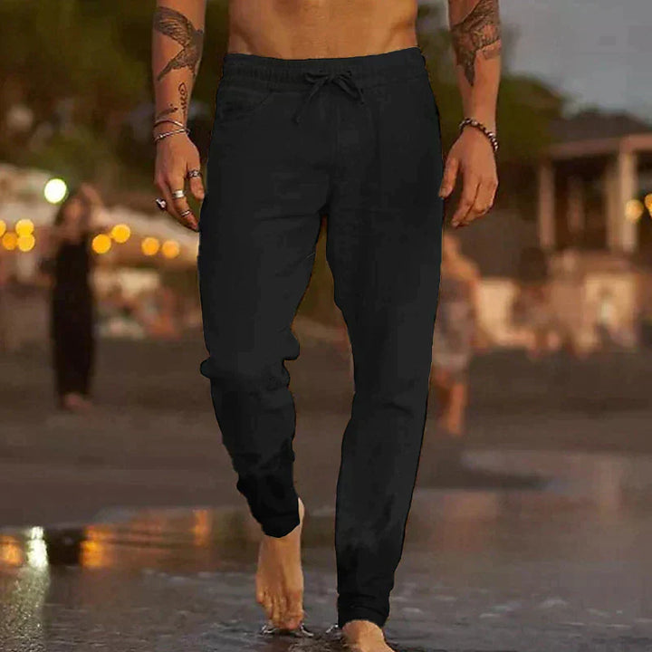 Theron | Men’s Slim Fit Linen Pants with Drawstring and Elastic Waist