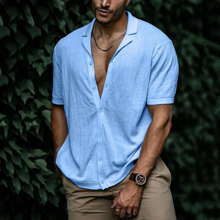 Auron | Men’s Ribbed Linen Shirt with Buttons and Collar