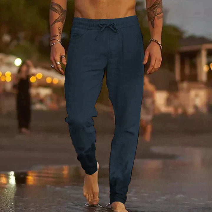 Theron | Men’s Slim Fit Linen Pants with Drawstring and Elastic Waist