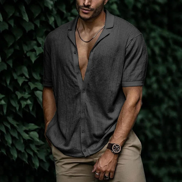Auron | Men’s Ribbed Linen Shirt with Buttons and Collar