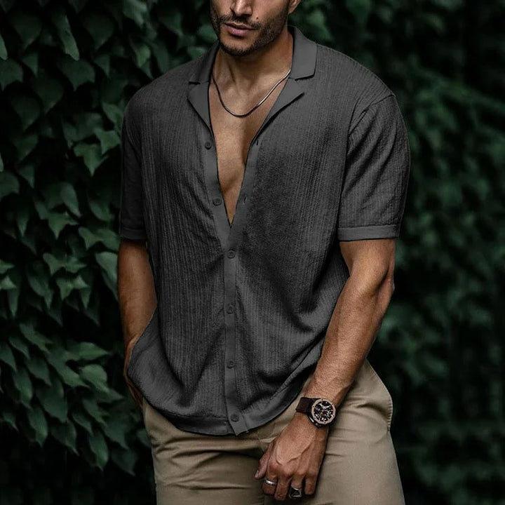 Auron | Men’s Ribbed Linen Shirt with Buttons and Collar