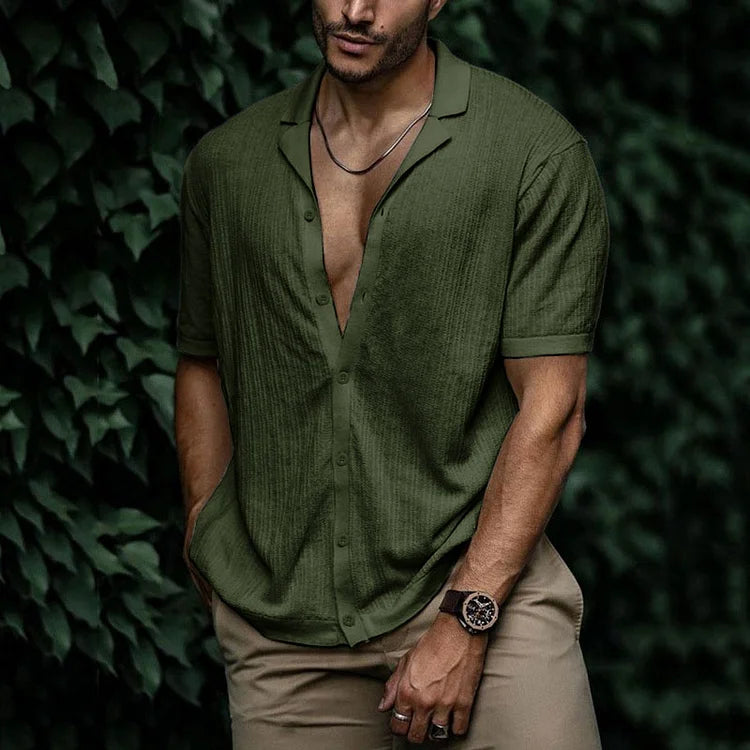 Auron | Men’s Ribbed Linen Shirt with Buttons and Collar