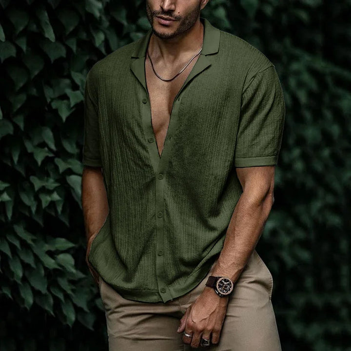 Auron | Men’s Ribbed Linen Shirt with Buttons and Collar