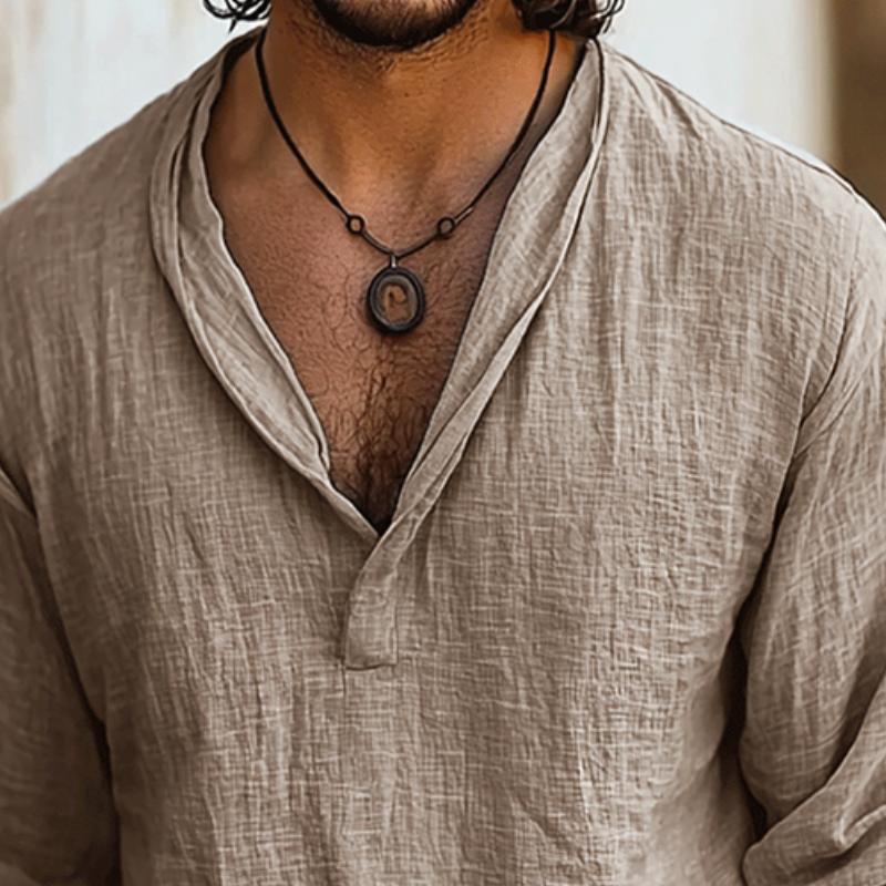 Theo | Men’s Retro Linen Long Sleeve Shirt with V-neck