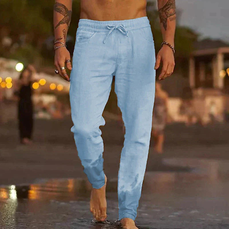 Theron | Men’s Slim Fit Linen Pants with Drawstring and Elastic Waist