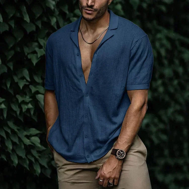 Auron | Men’s Ribbed Linen Shirt with Buttons and Collar