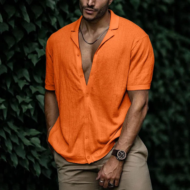 Auron | Men’s Ribbed Linen Shirt with Buttons and Collar