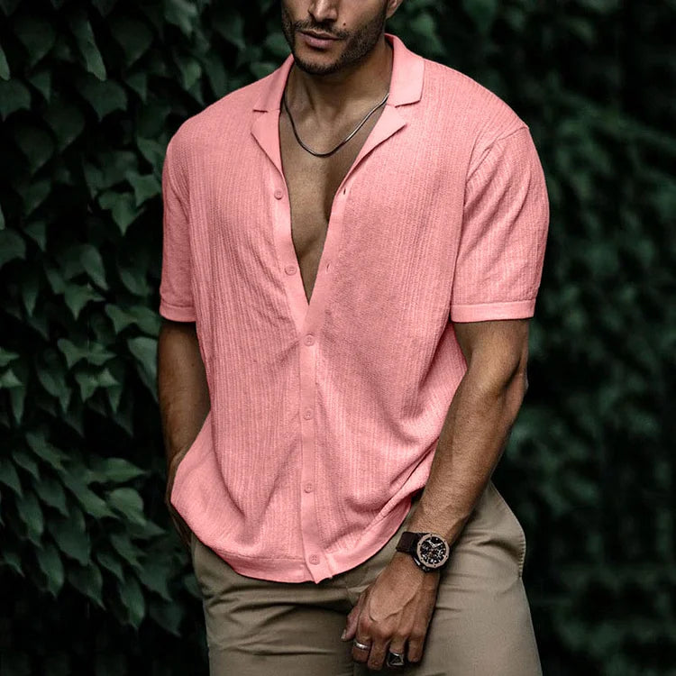 Auron | Men’s Ribbed Linen Shirt with Buttons and Collar