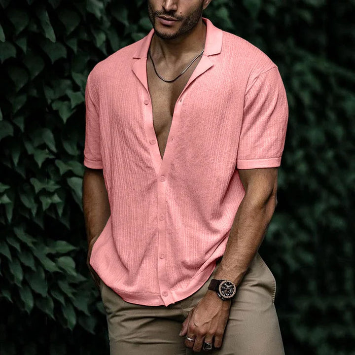 Auron | Men’s Ribbed Linen Shirt with Buttons and Collar