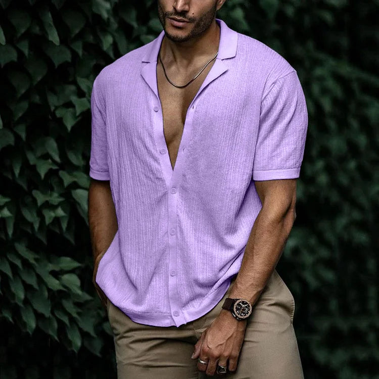 Auron | Men’s Ribbed Linen Shirt with Buttons and Collar