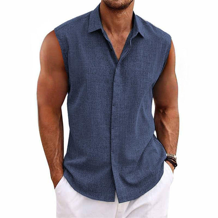 Alden | Men’s Sleeveless Linen Shirt with Collar