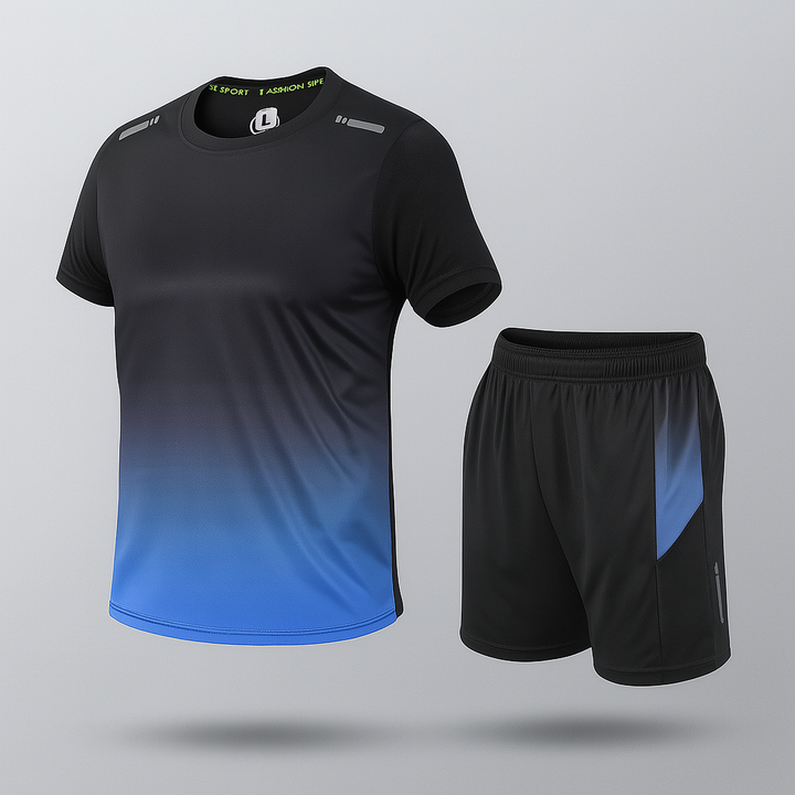 Zachary | Men's Two Piece Sports Set with Ombre T-Shirt and Elastic Waist Shorts