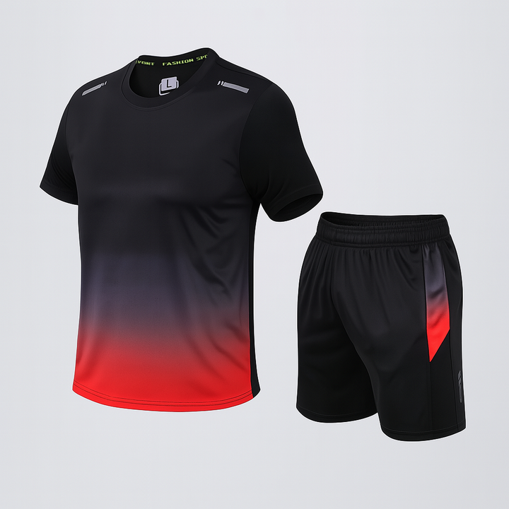 Zachary | Men's Two Piece Sports Set with Ombre T-Shirt and Elastic Waist Shorts