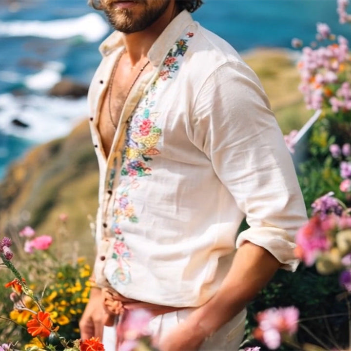 Hadley | Men’s Floral Embroidered Long-Sleeve Shirt with Buttons