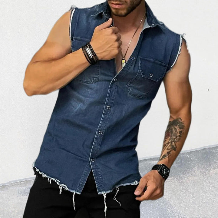 Clyde | Men’s Buttoned Sleeveless Denim Shirt with Collar