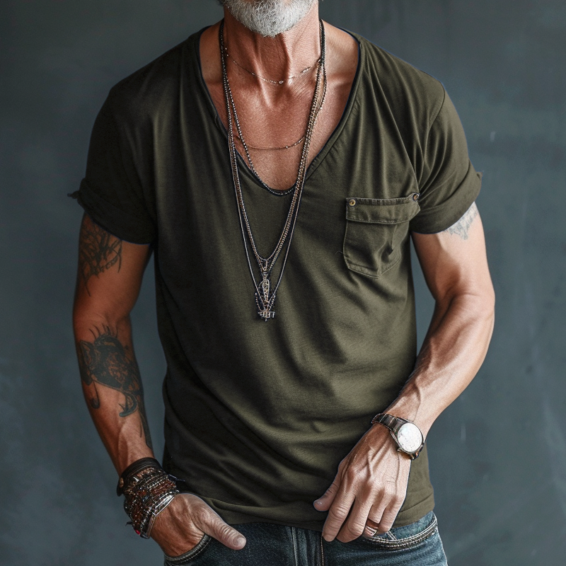 Kai | Men's V-Neck T-Shirt with Chest Pocket