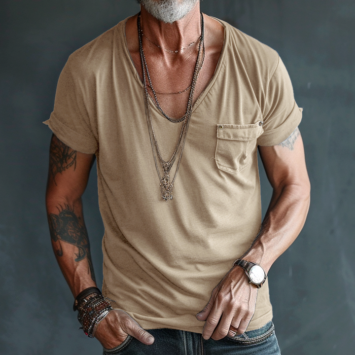 Kai | Men's V-Neck T-Shirt with Chest Pocket