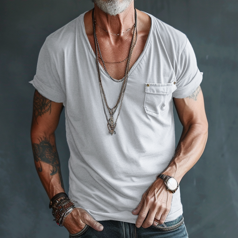 Kai | Men's V-Neck T-Shirt with Chest Pocket