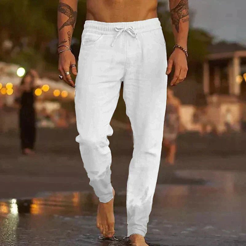 Theron | Men’s Slim Fit Linen Pants with Drawstring and Elastic Waist
