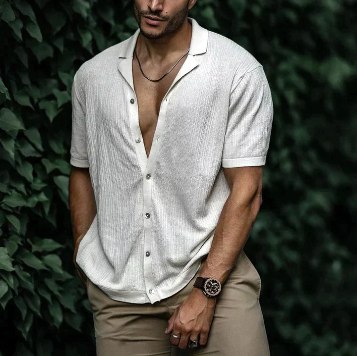 Auron | Men’s Ribbed Linen Shirt with Buttons and Collar