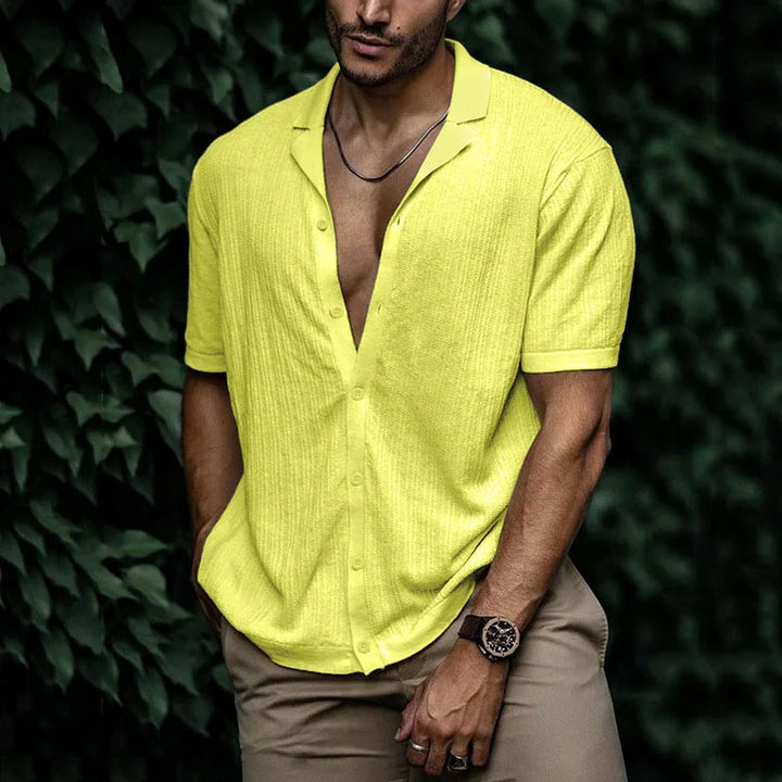 Auron | Men’s Ribbed Linen Shirt with Buttons and Collar
