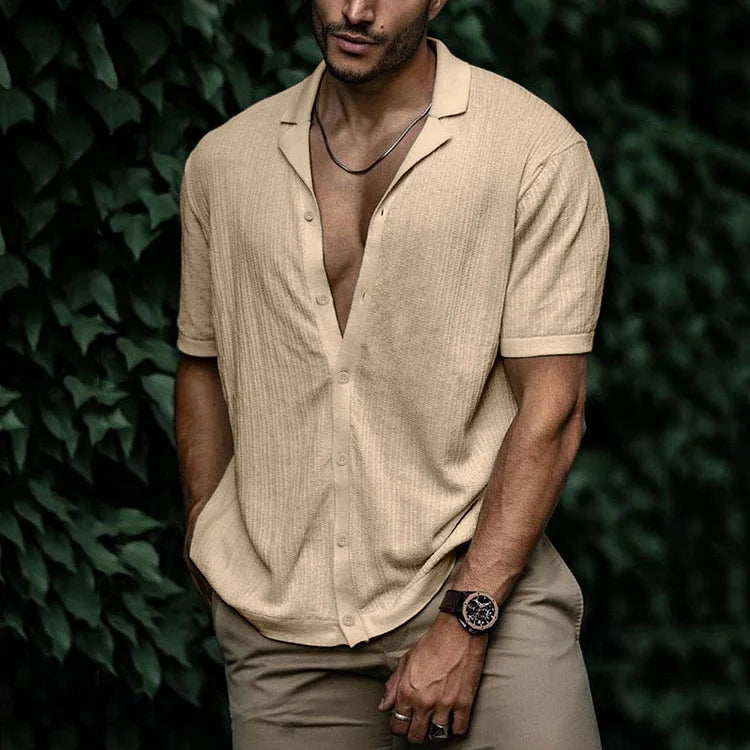 Auron | Men’s Ribbed Linen Shirt with Buttons and Collar