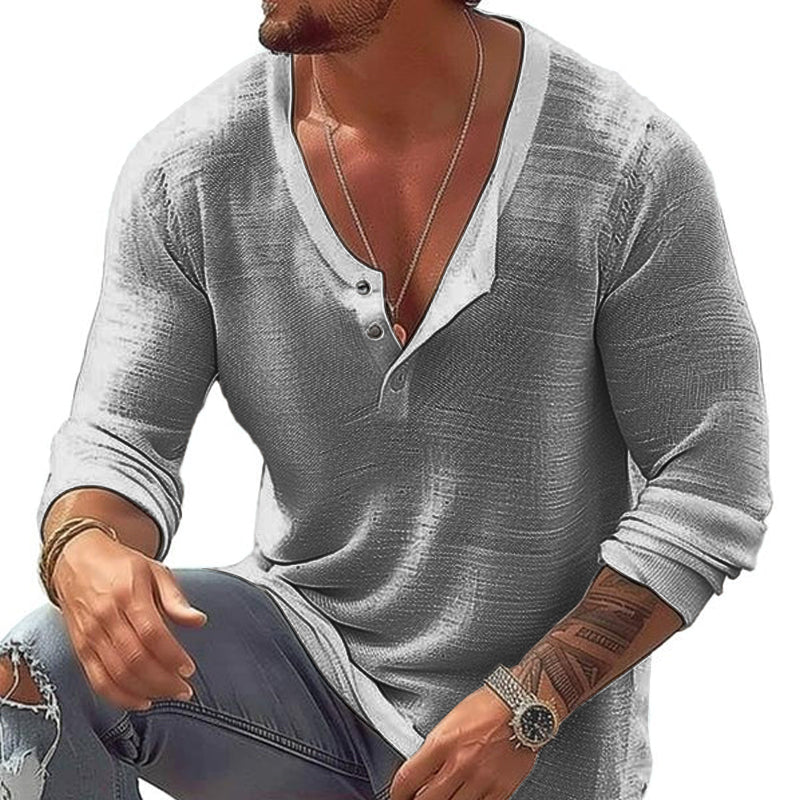 Jorvik | Men’s Linen U-Neck Long-Sleeve Shirt with Quarter Button
