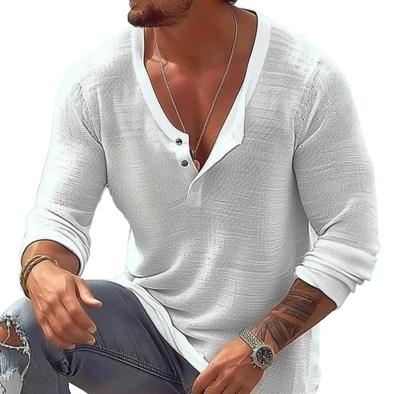 Jorvik | Men’s Linen U-Neck Long-Sleeve Shirt with Quarter Button