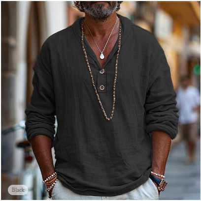 Hadrian | Men’s Stand Collar Linen Button Shirt with V-neck