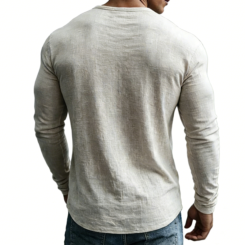 Emmett | Men's Long Sleeve Linen Shirt with V-neck
