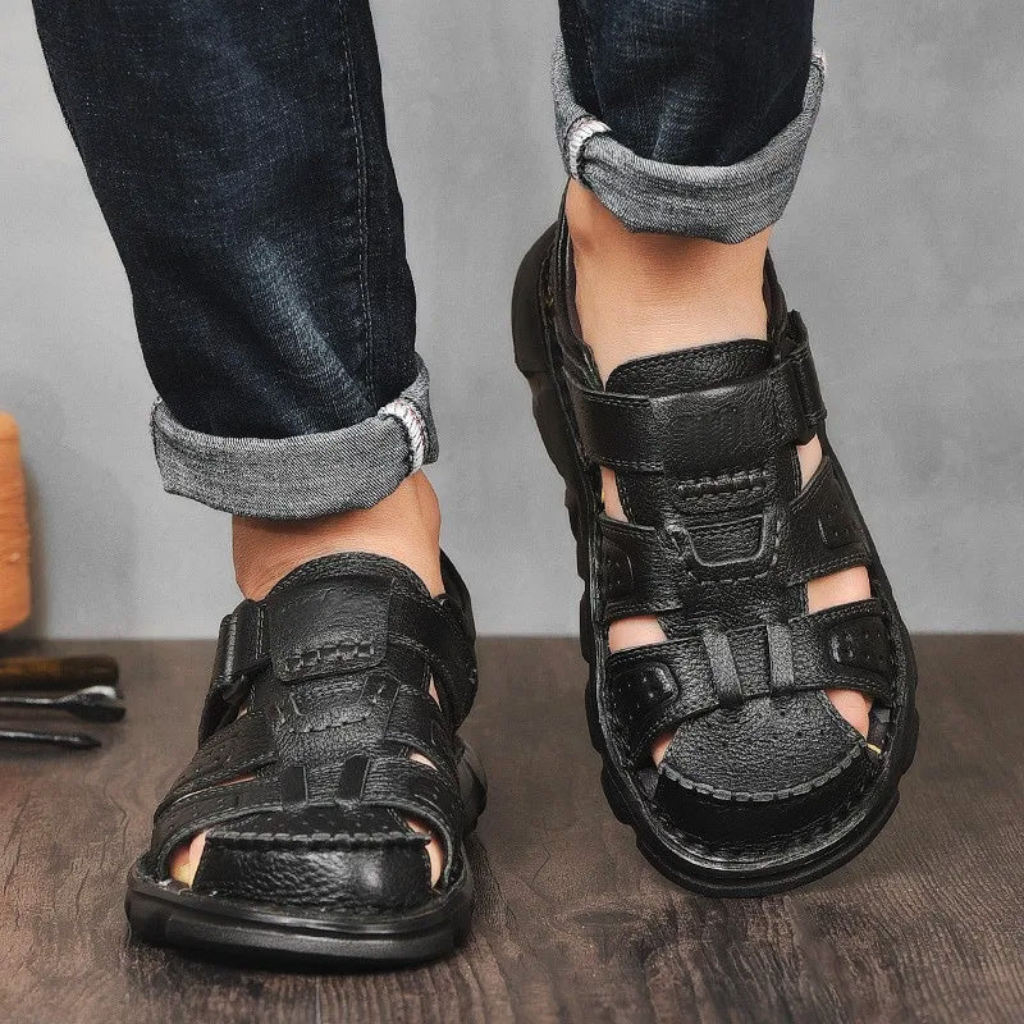 Milo | Men’s Stitched Leather Strap Open Toe Sandals