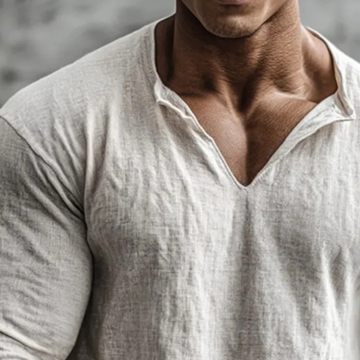 Emmett | Men's Long Sleeve Linen Shirt with V-neck