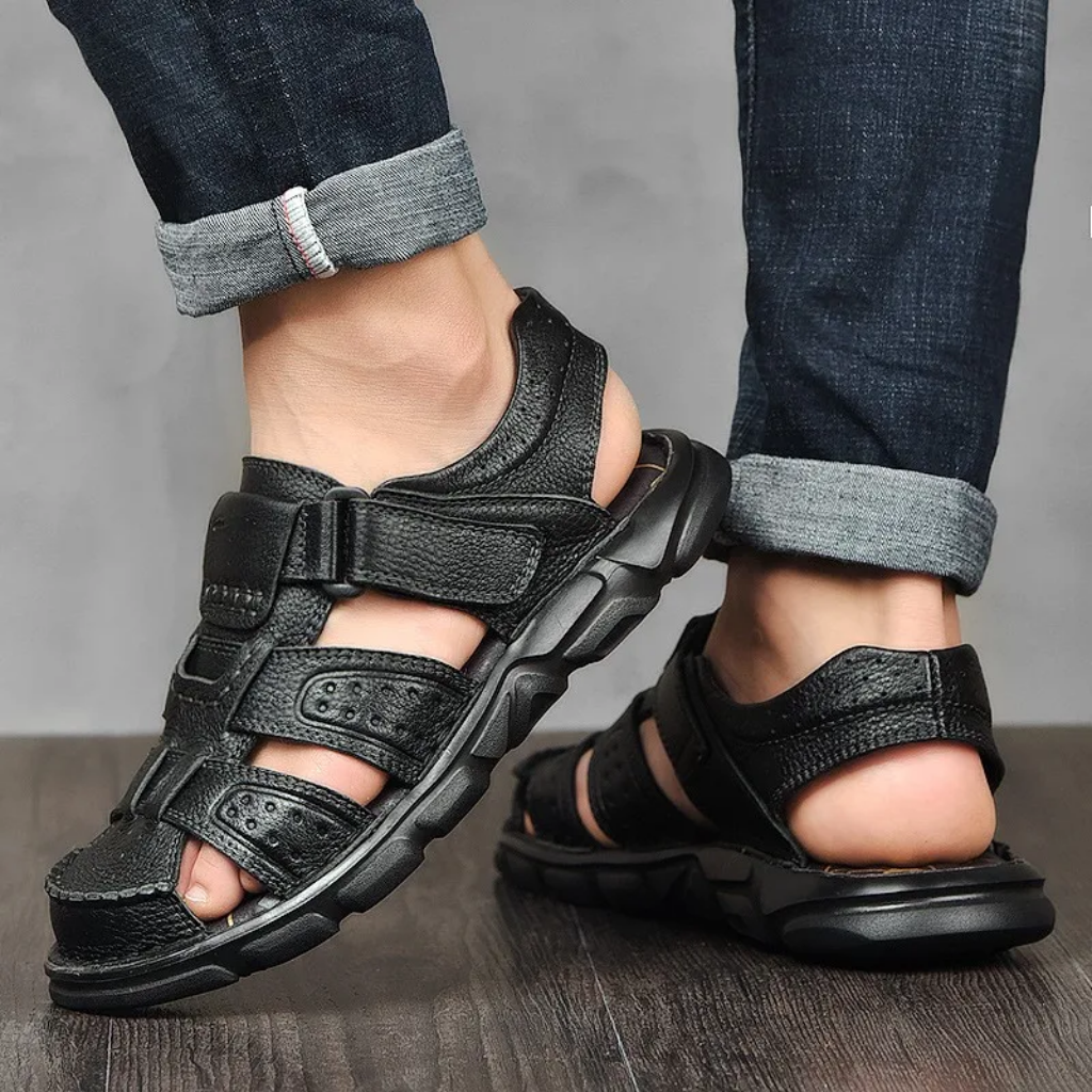 Milo | Men’s Stitched Leather Strap Open Toe Sandals