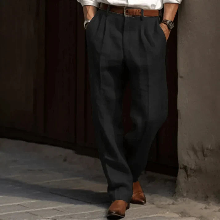 Caelan | Men’s Straight-Cut Linen Pants with Front Pleats