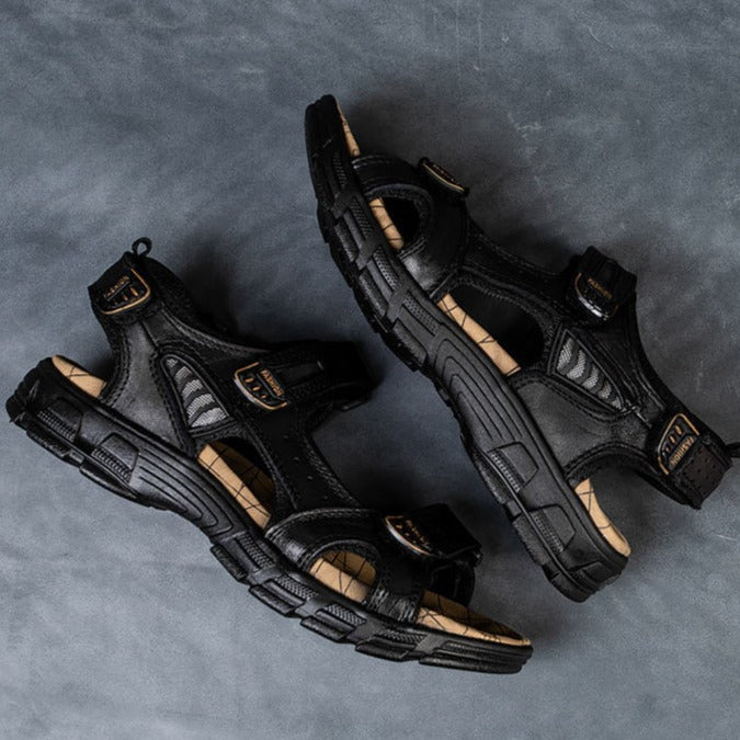 Darwin | Men’s Outdoor Leather Sandals with Double Velcro Style