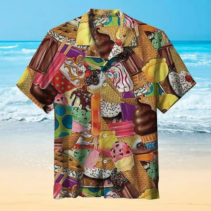 Lucan | Men’s Ice Cream Print Short Sleeve Shirt with Buttons
