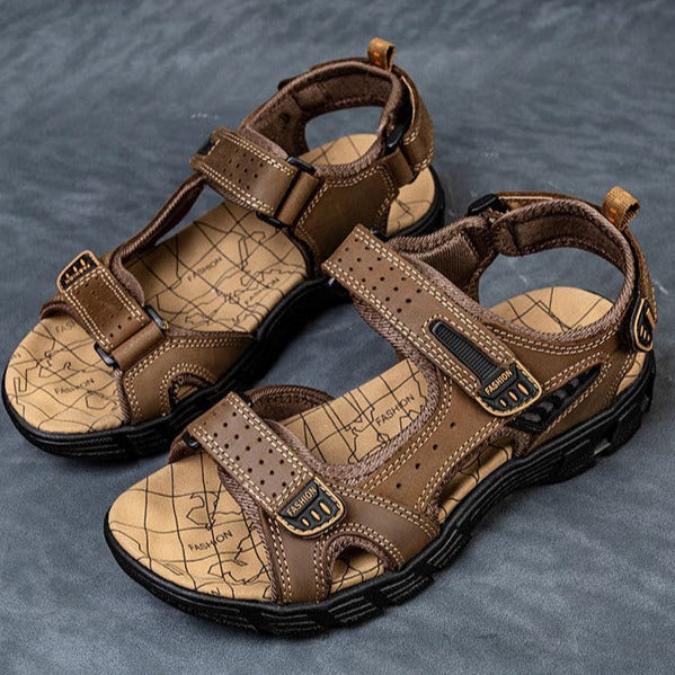 Darwin | Men’s Outdoor Leather Sandals with Double Velcro Style