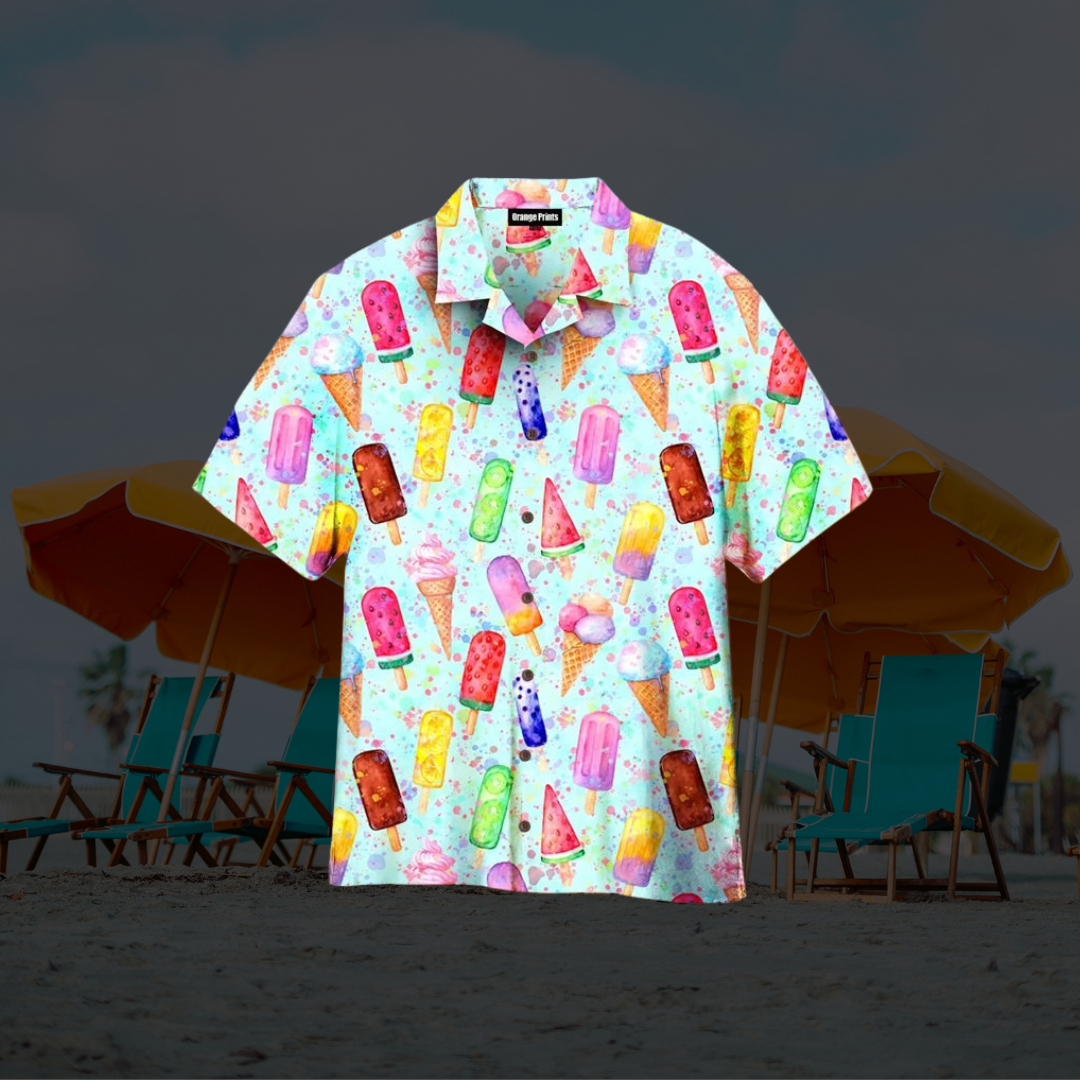 Lucan | Men’s Ice Cream Print Short Sleeve Shirt with Buttons