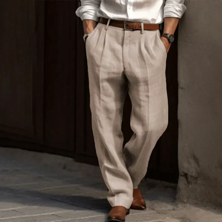 Caelan | Men’s Straight-Cut Linen Pants with Front Pleats