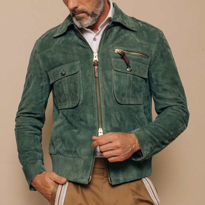 Silas | Men's Suede Zip-Up Jacket with Chest Pocket