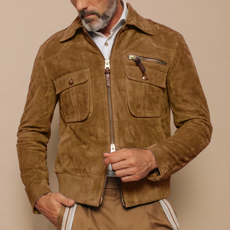 Silas | Men's Suede Zip-Up Jacket with Chest Pocket