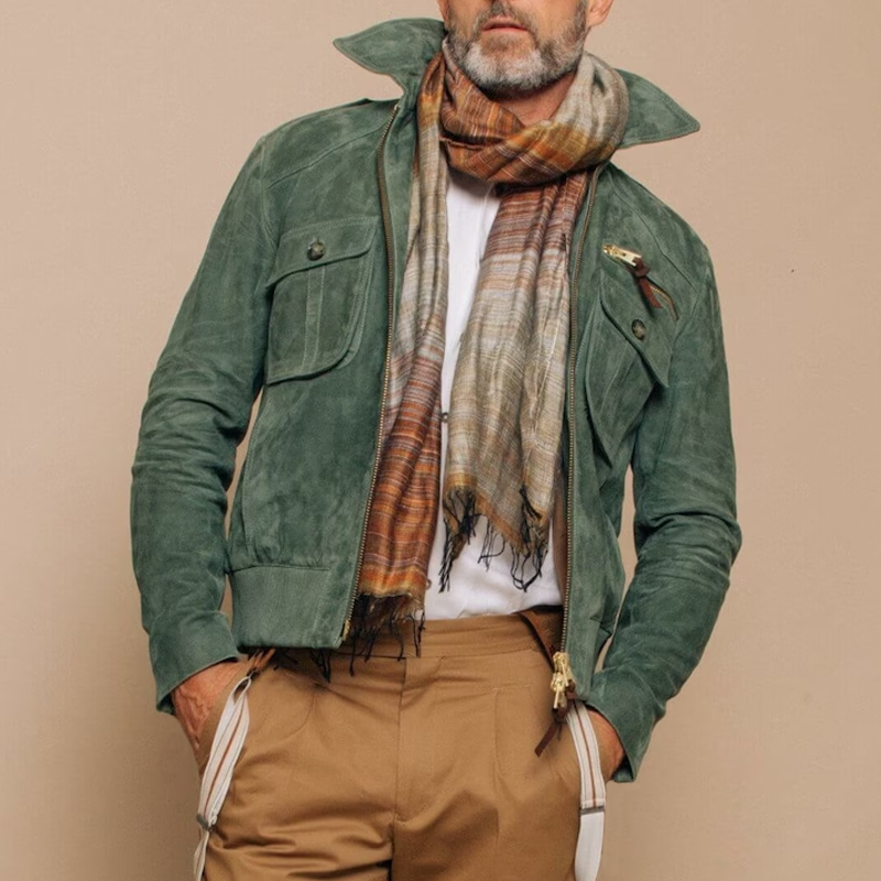 Silas | Men's Suede Zip-Up Jacket with Chest Pocket