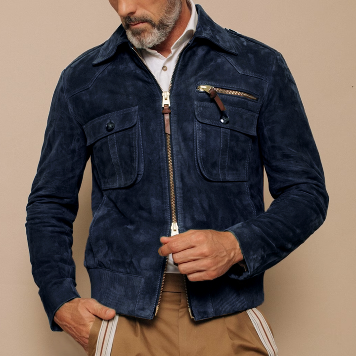 Silas | Men's Suede Zip-Up Jacket with Chest Pocket