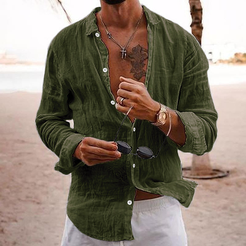 Elias | Men's Linen Long Sleeve Shirt with Lapel Collar and Buttons