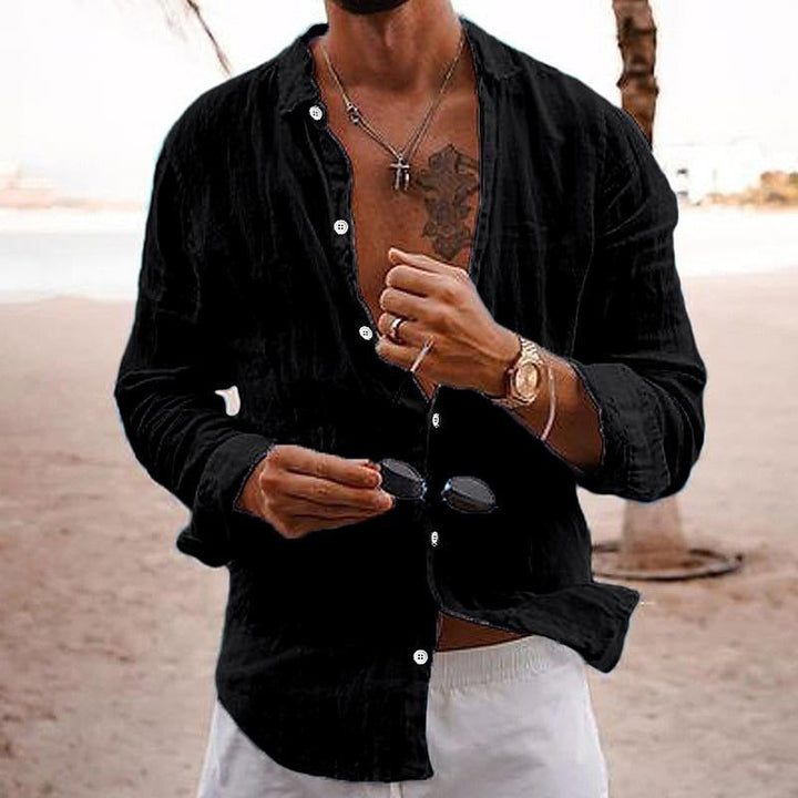 Elias | Men's Linen Long Sleeve Shirt with Lapel Collar and Buttons
