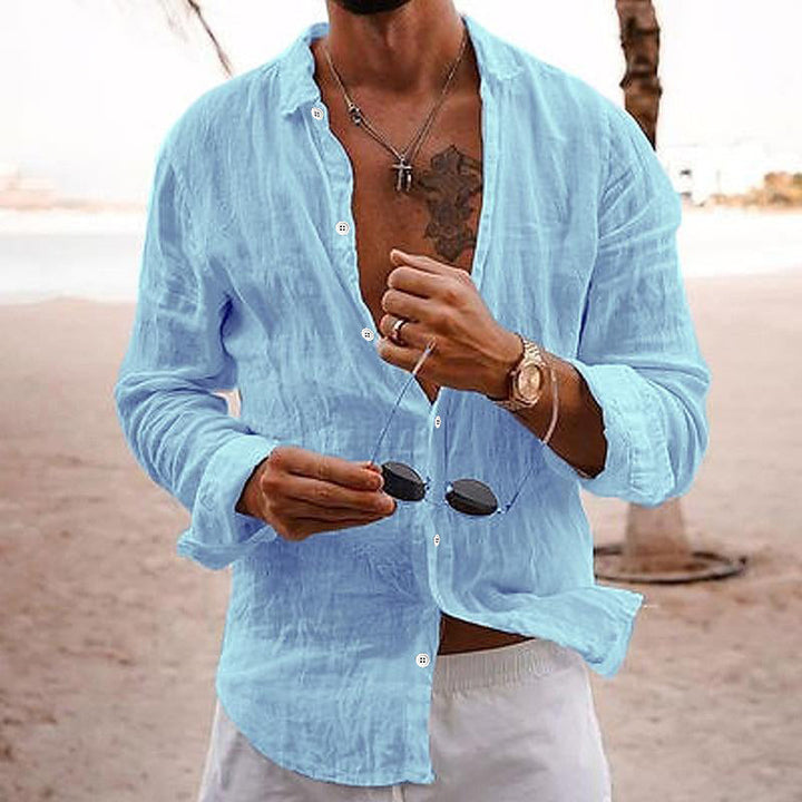 Elias | Men's Linen Long Sleeve Shirt with Lapel Collar and Buttons
