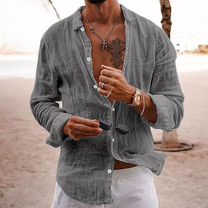 Elias | Men's Linen Long Sleeve Shirt with Lapel Collar and Buttons