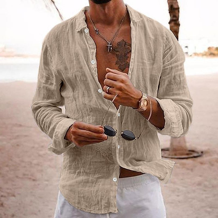 Elias | Men's Linen Long Sleeve Shirt with Lapel Collar and Buttons