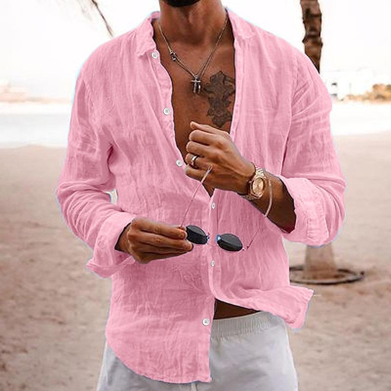 Elias | Men's Linen Long Sleeve Shirt with Lapel Collar and Buttons